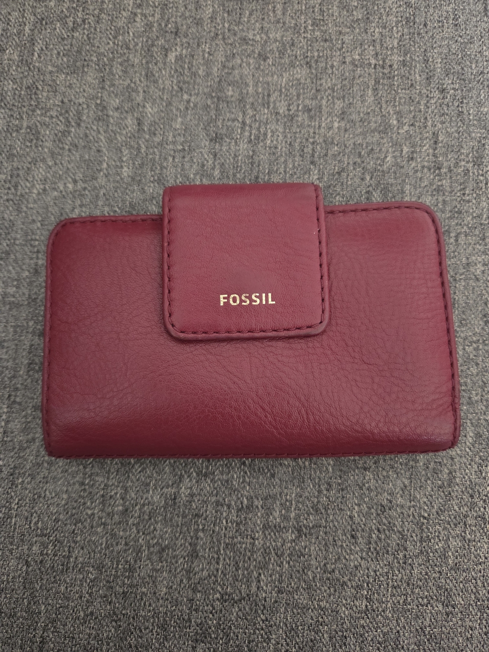 Fossil Women's Leather Wallet in Berry Red with Gold Logo